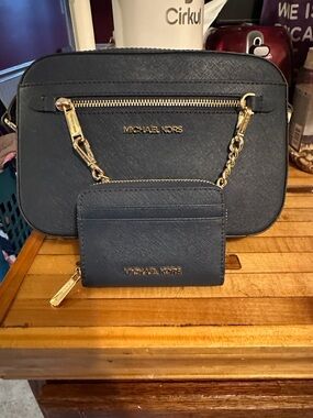 Michael Kors Navy Saffiano Crossbody with Matching Navy Card Wallet